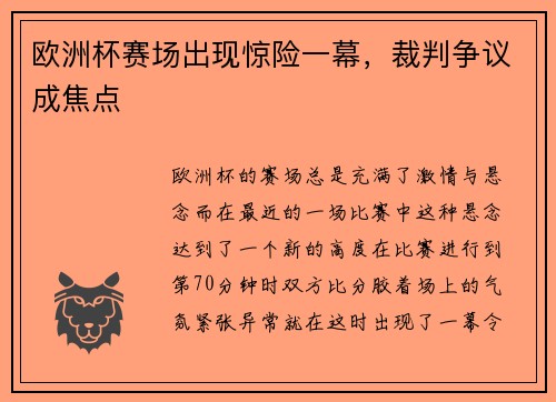 欧洲杯赛场出现惊险一幕，裁判争议成焦点